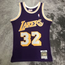 NBA Men Season 84-85 Los Angeles Lakers Purple #32 JOHNSON Jersey High Quality Name and Number Print