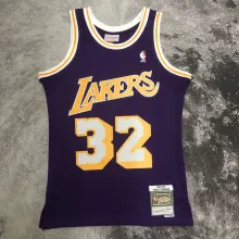 NBA Men Season 84-85 Los Angeles Lakers Purple #32 JOHNSON Jersey High Quality Name and Number Print