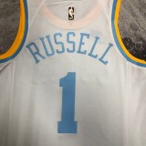 NBA Men Season 2023 Los Angeles Lakers White Retro Round Neck #1 RUSSELL Jersey High Quality Name and Number Print