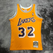 NBA Men Season 84-85 Los Angeles Lakers Yellow #32 JOHNSON Jersey High Quality Name and Number Print