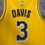 NBA Men Season 2023 Los Angeles Lakers Yellow #3 DAVIS Jersey High Quality Name and Number Print