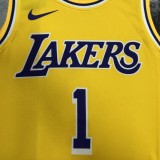 NBA Men Season 2023 Los Angeles Lakers Yellow #1 RUSSELL Jersey High Quality Name and Number Print