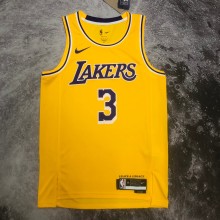 NBA Men Season 2023 Los Angeles Lakers Yellow #3 DAVIS Jersey High Quality Name and Number Print