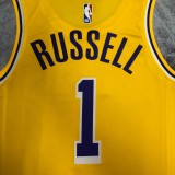 NBA Men Season 2023 Los Angeles Lakers Yellow #1 RUSSELL Jersey High Quality Name and Number Print