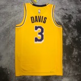 NBA Men Season 2023 Los Angeles Lakers Yellow #3 DAVIS Jersey High Quality Name and Number Print