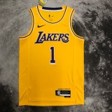 NBA Men Season 2023 Los Angeles Lakers Yellow #1 RUSSELL Jersey High Quality Name and Number Print