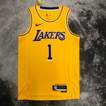 NBA Men Season 2023 Los Angeles Lakers Yellow #1 RUSSELL Jersey High Quality Name and Number Print