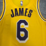 NBA Men Season 2023 Los Angeles Lakers Yellow #6 JAMES Jersey High Quality Name and Number Print