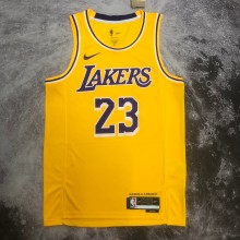 NBA Men Season 2023 Los Angeles Lakers Yellow #23 JAMES Jersey High Quality Name and Number Print