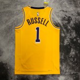 NBA Men Season 2023 Los Angeles Lakers Yellow #1 RUSSELL Jersey High Quality Name and Number Print