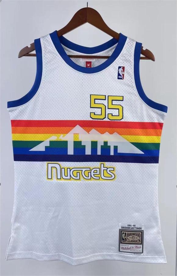NBA Men Season 91-92 Denver Nuggets White #55 MUTOMBO Jersey High Quality Name and Number Print