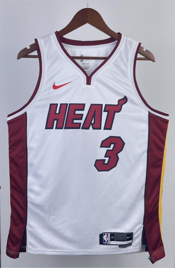 NBA Men Season 2023 Miami Heat White #3 WADE Jersey High Quality Name and Number Print