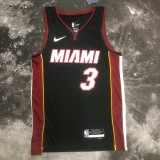 NBA Men Season 2023 Miami Heat Black #3 WADE Jersey High Quality Name and Number Print