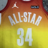 NBA Men All Stars 2023 Milwaukee Bucks Yellow #34 ANTETOKOUNMPO Jersey High Quality Name and Number Print