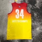 NBA Men All Stars 2023 Milwaukee Bucks Yellow #34 ANTETOKOUNMPO Jersey High Quality Name and Number Print