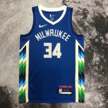 NBA Men 2023 Milwaukee Bucks Blue #34 ANTETOKOUNMPO Jersey High Quality Name and Number Print