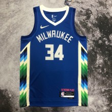 NBA Men 2023 Milwaukee Bucks Blue #34 ANTETOKOUNMPO Jersey High Quality Name and Number Print