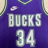 NBA Men 2023 Milwaukee Bucks Purple #34 ANTETOKOUNMPO Jersey High Quality Name and Number Print
