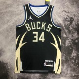NBA Men 2023 Milwaukee Bucks Black with Jordan Logo #34 ANTETOKOUNMPO Jersey High Quality Name and Number Print