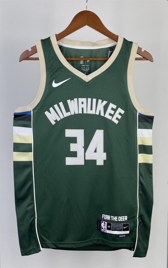 NBA Men 2023 Milwaukee Bucks Green #34 ANTETOKOUNMPO Jersey High Quality Name and Number Print