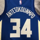 NBA Men 2023 Milwaukee Bucks Blue #34 ANTETOKOUNMPO Jersey High Quality Name and Number Print