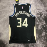 NBA Men 2023 Milwaukee Bucks Black with Jordan Logo #34 ANTETOKOUNMPO Jersey High Quality Name and Number Print