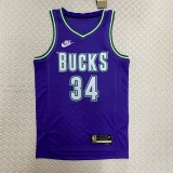 NBA Men 2023 Milwaukee Bucks Purple #34 ANTETOKOUNMPO Jersey High Quality Name and Number Print