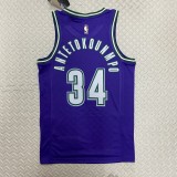 NBA Men 2023 Milwaukee Bucks Purple #34 ANTETOKOUNMPO Jersey High Quality Name and Number Print