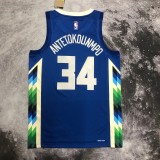 NBA Men 2023 Milwaukee Bucks Blue #34 ANTETOKOUNMPO Jersey High Quality Name and Number Print