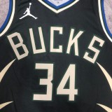 NBA Men 2023 Milwaukee Bucks Black with Jordan Logo #34 ANTETOKOUNMPO Jersey High Quality Name and Number Print