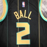NBA Men 2023 Charlotte Hornets Black #2 BALL Jersey High Quality Name and Number Print