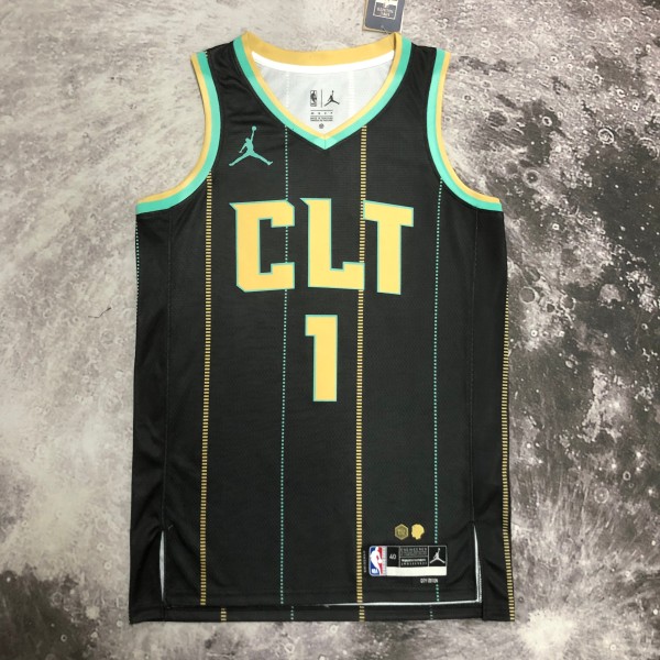 NBA Men 2023 Charlotte Hornets Black #1 BALL Jersey High Quality Name and Number Print