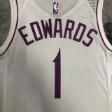 NBA Men Minnesota Timberwolves White #1 EDWARDS Jersey High Quality Name and Number Print