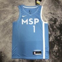 NBA Men Minnesota Timberwolves Sky Blue #1 EDWARDS Jersey High Quality Name and Number Print