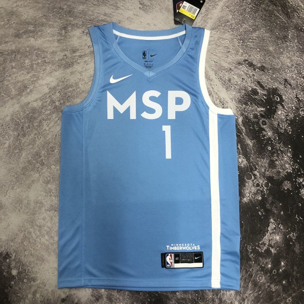 NBA Men Minnesota Timberwolves Sky Blue #1 EDWARDS Jersey High Quality Name and Number Print