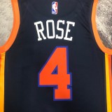 NBA Men 2023 New York Knicks Dark Blue with Jordan Logo #4 ROSE Jersey High Quality Name and Number Print