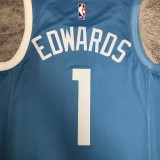 NBA Men Minnesota Timberwolves Sky Blue #1 EDWARDS Jersey High Quality Name and Number Print