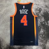 NBA Men 2023 New York Knicks Dark Blue with Jordan Logo #4 ROSE Jersey High Quality Name and Number Print