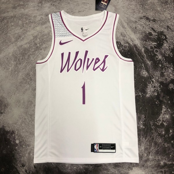 NBA Men Minnesota Timberwolves White #1 EDWARDS Jersey High Quality Name and Number Print