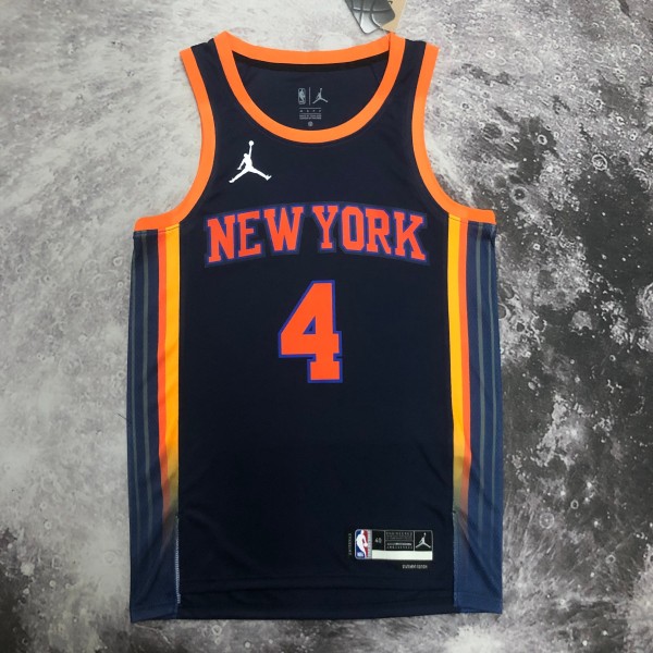 NBA Men 2023 New York Knicks Dark Blue with Jordan Logo #4 ROSE Jersey High Quality Name and Number Print