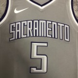 NBA Men 2023 Sacramento Kings Grey #5 FOX Jersey High Quality Name and Number Print
