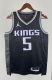 NBA Men 2023 Sacramento Kings Black with Jordan Logo #5 FOX Jersey High Quality Name and Number Print