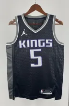 NBA Men 2023 Sacramento Kings Black with Jordan Logo #5 FOX Jersey High Quality Name and Number Print