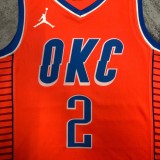 NBA New Season 2021 Men Oklahoma City Thunder Orange #2 GILGEOUS-ALEXANDER Jersey High Quality Name and Number Print