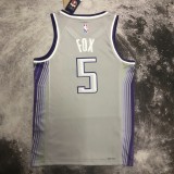 NBA Men 2023 Sacramento Kings Grey #5 FOX Jersey High Quality Name and Number Print