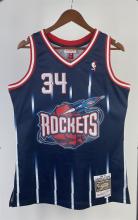 NBA Men 96-97 Houston Rockets Navy Blue #34 OLAJUWON Classics Swingman Jersey