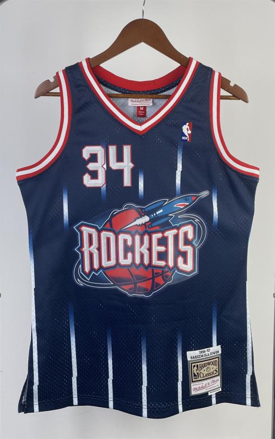 NBA Men 96-97 Houston Rockets Navy Blue #34 OLAJUWON Classics Swingman Jersey