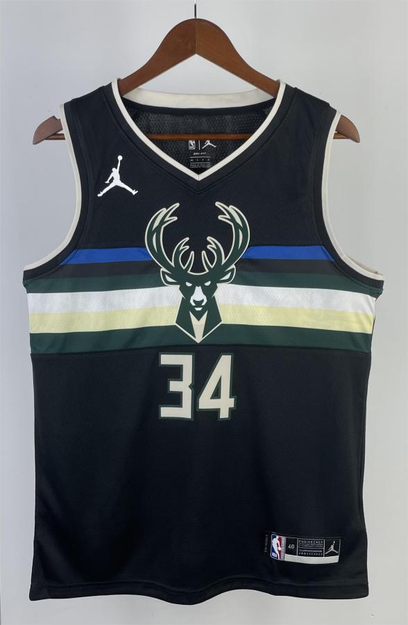NBA Men 2021 Milwaukee Bucks Black #34 ANTETOKOUNMPO Jersey High Quality Name and Number Print