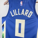NBA Men 2023 Milwaukee Bucks Blue #0 LILLARD Jersey High Quality Name and Number Print