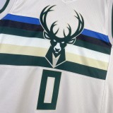NBA 2019 Men Milwaukee Bucks Beige #0 LILLARD Jersey High Quality Name and Number Print